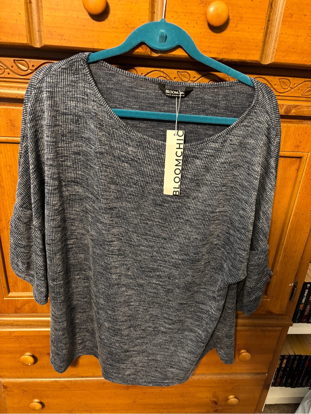 BloomChic Women's Boatneck Gathered Dolman Sleeve top - indigo
